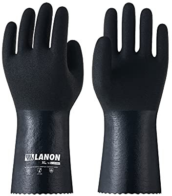 LANON Chemikalienschutzhandschuhe mit MicroFoam-Handfläche, Nitril Chemie Handschuhe gegen Öle, Fette, Säuren & Lösungsmittel, Rutschfest, Abriebfest, Latexfrei, Wasserdicht, EN 388/374, L/9