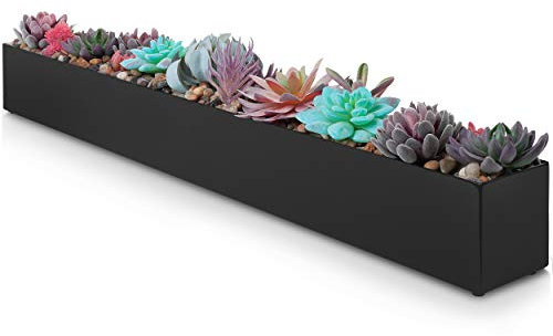 Moderner, rechteckiger Pflanzkasten – 81,3 cm Metall-Pflanzgefäß, ideal als langer Sukkulenten-Übertopf | rechteckiger Pflanzkasten für Tisch oder Fensterbank, Pflanzgefäße für den Innenbereich |
