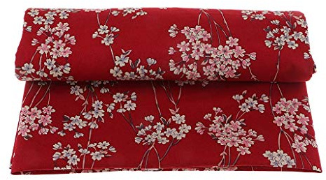 Tela de algodón estilo kimono japonés con flor de ciruelo por metro (rojo, 100 x 140 cm)