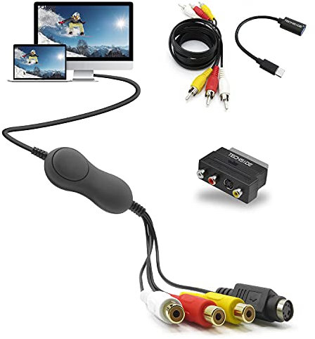 TechSide Convertitore VHS Analogico Digitale Full Mac/PC 2025 contatti Dorati | Compatibile MacOs Monterey Big Sur Catalina + Windows 11 | USB Type C Video Grabber Capture Converti Vecchie VHS