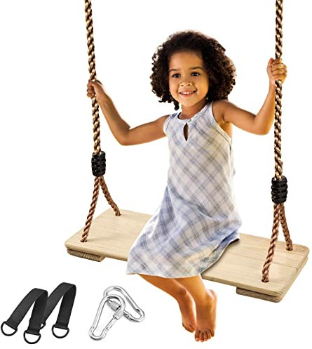 PELLOR Wooden Swing Seat Garden Anticorrosive Pine with Reinforced Buckle Indoor & Outdoor Tree Swing for Kids Children, Max Load 100KG/220lbs
