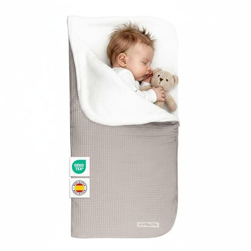 MIMUSELINA Saco Capazo Bebe Invierno Universal | para Carrito, Cuna y Silla de Paseo | Manta Bebe Invierno en Algodon Suave y Acogedor | 2 en 1: Saco 92x46 cm o Manta 92x92 cm | Hecho en España