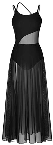 Oyolan Femme Robe Danse sans Manches Justaucorps Robe Danse Contemporaine Tenue Salsa Rumba Latine Costume Dancewear A Noir M