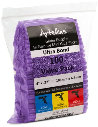 Artellius Lila Heissklebesticks (Großpackung mit 100 Stück) Heißklebestifte 100mm x 11mm - Kompatibel mit den Meisten Klebepistolen - Transparente Heissklebestift für Heimwerken Reparieren Dekorieren