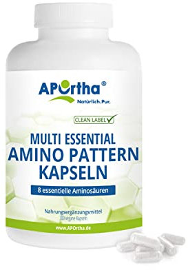 APOrtha® Multi Essential Amino Pattern – 300 Kapseln mit 8 essentiellen Aminosäuren nach Prof. Dr. Lucà-Moretti, ausgewogenes Aminosäuren-Profil, EAA Kapseln, vegan, ohne Zusätze