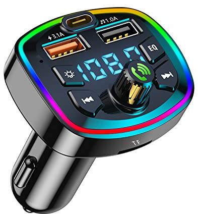 Transmetteur FM Bluetooth,Kits de Voiture transmetteur Adaptateur Radio Lecteur MP3,2 Ports USB Chargeur 5V/3,1A et 1A,Appel Mains Libres,Support Carte TF/Clé USB
