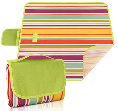 Ninonly Telo Picnic Impermeabile 200x200 Coperta Picnic Impermeabile con Manico Portatile Telo da Picnic in Tessuto Oxford per Spiaggia, Parco, Escursionismo, Campeggio Arancione