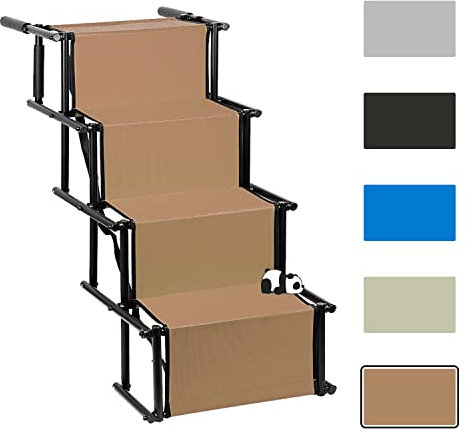 Rampe für Hunde bis 60 kg, Hundetreppe faltbar, 5 Stufen, Hundetreppe Auto, verstellbare Rampe Höhe 56-76 cm, Hunderampe für Auto, Sofa oder Bett (Braun)