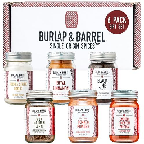 Burlap & Barrel 6-Pack Spice Gift Set – 6 Full-Size Jars of Favorite Spices for the Curious Cook – Includes Cinnamon, Garlic & More Seasonings - As Seen On Shark Tank