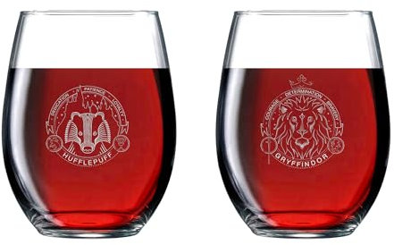 Katalyst Harry Potter Weingläser ohne Stiel, Gryffindor und Hufflepuff, 482 ml, 2 Stück