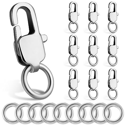 simarro 10 Stück Karabinerverschluss mit Biegeringen, 14K Halskettenverschluss Armbandverschluss Set Schmuckverschluss Halskette Verschluss für Halskettenarmband armbandverschlüsse (Silber)