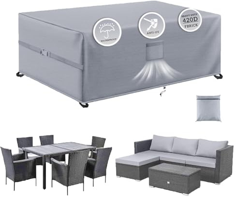 SIRUITON 200x200x90cm Abdeckung für Gartenmöbel Winterfest, Wasserdichte Schutzhülle Tisch für Gartentisch Sitzgruppe, 420D Oxford Gewebe Abdeckhaube Gartentisch Rechteckig, Regenschutz und Staubfest