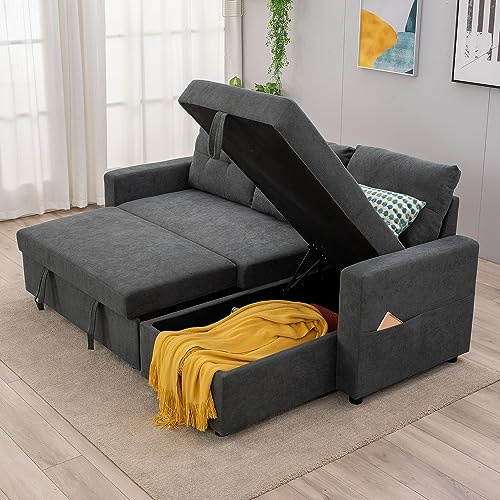 Panana 3 Seater Corner Sofa Bed L-Shaped Sofa Sectional Sofa with Chaise & Storage (Gray Linen Corner Sofabed)