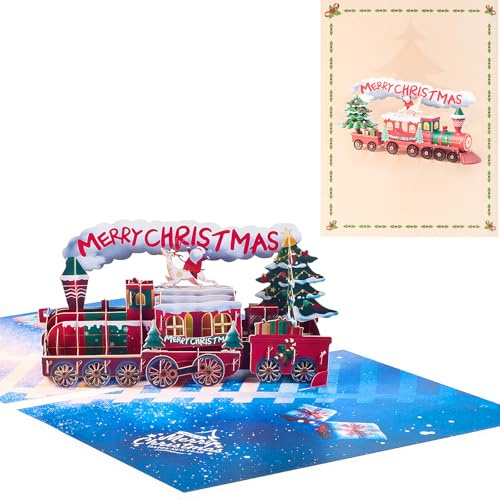 3D Weihnachtsgrußkarte,Pop up Weihnachtszug Karte,Klappkarte mit Umschlag