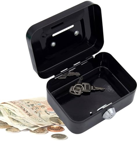 Fenhua Geldkassette mit Schlüssel abschließbar, Kasse in Klein mit 2 Schlüsseln für Scheine Money Box Kassa mit Schloss