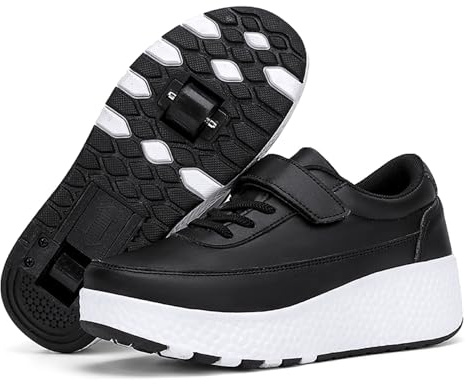 Chaussures à roulettes pour filles et garçons - Simple roue/double roue - Réglables - Chaussures de sport avec roulettes pour enfants - Pour les sports de plein air, Noir1, 28 EU