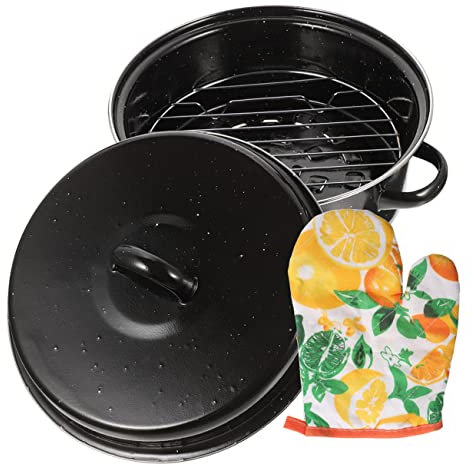 Alipis Teglia Per Arrosti Da 26 Cm Coperchio in Smalto Per Pentola Cuoci-tacchino Per Patate Dolci Patate E Mais Utensile Da Cucina