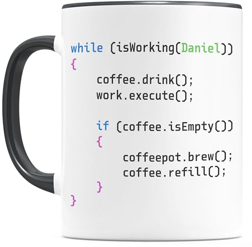 Tasse für Informatiker und Programmierer personalisiert mit Namen | Personalisiert, hochwertige Keramik, spülmaschinen- & mikrowellengeeignet, 330 ml, Code Design