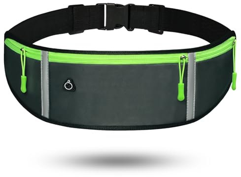 Zimoer Sport Lauftasche Hüftgürtel, Outdoor Sport Gürteltasche, Laufgürtel Hüfttasche Bauchtasche Gürteltasche, Laufgürteltasche für Handy mit Kopfhöreröffnung und reflektierenden Streifen (Grau)