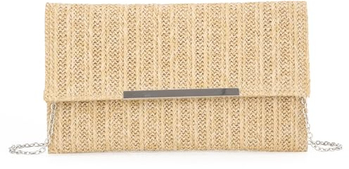 EVEOUT Clutch de Paja Mujer Bolso con Cadena de Boda Fiesta Paja Carteras de mano Tejido para Vacaciones Playa