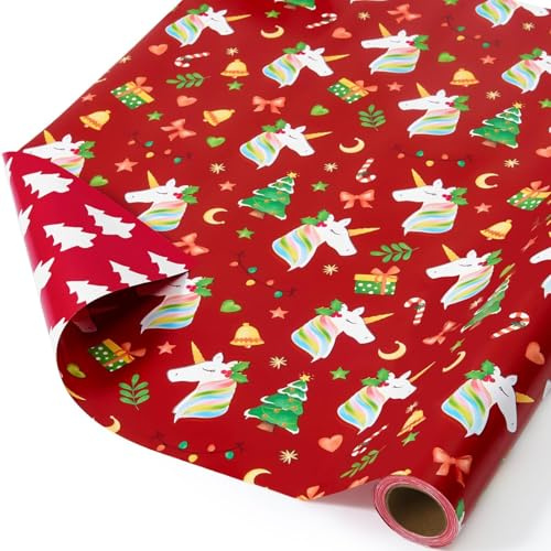 Geschenkpapier für Kindergeburtstage Deko (Einhornrot)