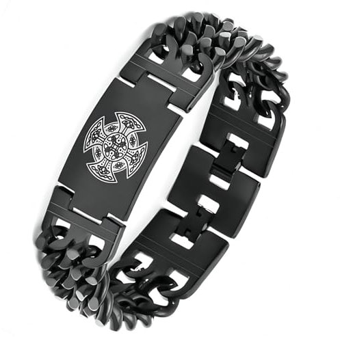 MYZTTZR Wikinger Rostfrei Stahl Jahrgang Rune Schmuck Manschette ArmbäNder FüR MäNner Nordisch Mythologie Kubanisch Totem ZubehöR Geschenk,Cross black,21cm