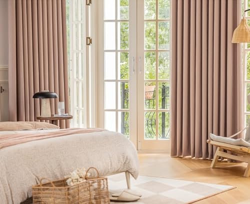 Bishilin Verdunklungsvorhänge Rosa 2er Set, Gardinen Blickdicht mit Ösen Jacquard Modern Einfarbig 102x244CM Chenille Vorhänge Wohnzimmer Jugendzimmer Kinderzimmer