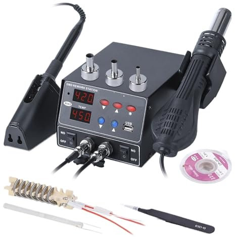 800W SMD Soldering Station Quick Heat 3 In 1 Heat Gun USB Interface LED Display Solder Iron BGA Rework Welding Station(KIT4)