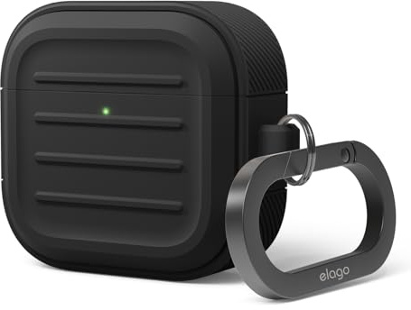 elago Cover Armor per AirPods 4 | Con Moschettone, Supporta la Ricarica Wireless, Protezione Totale (Nero)