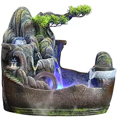 CWCQGH Fontaine de Bureau d'intérieur, Fontaine de Table, rocaille, Cascade, décoration d'intérieur, Centre de Table avec Pompe à Eau et Boule tournante, Fontaine d'eau d'extérieur (Grande)