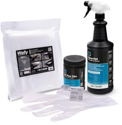 ERRECOM Cleaning Kit for Air Conditioners, includes Clima-Net 1L Cleaner for A/C Filters and Evaporators, Wally Cleaning Cover, A/C Tabs 40 Air Conditioner Tabs, long-lasting effect, Disposable Gloves