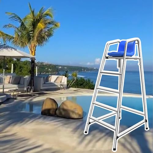Stainless Steel Safety Life Guard Chairs 47in/ 59in/ 71in Tall, Poolside Pavilion Lake Deck Ladder Stool for Coast Guard, Referee Competition Chair with Hook Sunshade Hole (Color : Silver, S