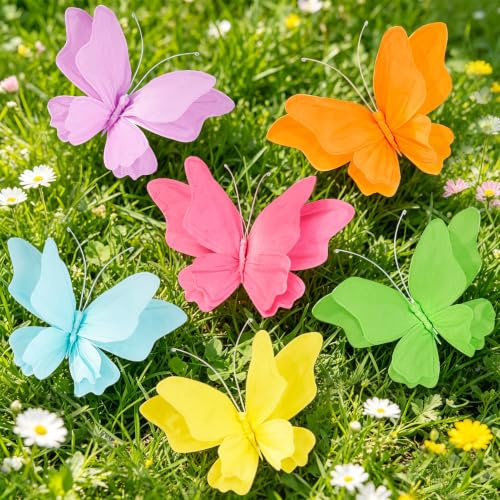SUNBEAUTY 6Pc Hanging Butterflies 3D Colorful Large Butterfly Decorations | 9.8'' Colourful Hanging Paper Butterfly Decorations Summer Garden Party Baby Shower Tea Party Supplies Classroom Decor
