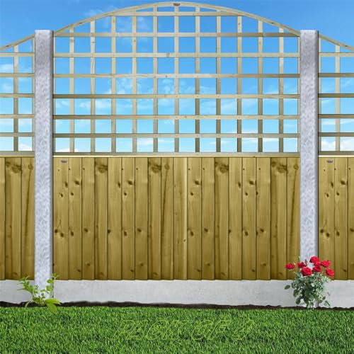 Premier Arch Pack of 4 6x3ft (W: 6ft x H: 3ft) Frameless Rough-Sawn Square Trellis Pressure-Treated Garden Panel with 100-120mm Squares Fence Topper/Wall Art Width 1828mm x Height: 900mm