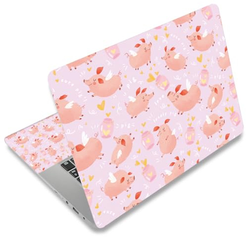 Mibbxea 15-15,6 Zoll Vinyl Laptop Skin Sticker, Wiederverwendbare Laptop Aufkleber für 13 13,3 14 15,4 Zoll Netbooks, Dekorative, Kratzfest, Wasserdicht, Staubdicht (080 Rosa Schwein)