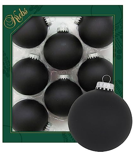 Krebs Glas Lauscha - Weihnachtsdekoration/Christbaumschmuck aus Glas - Unifarbende Kugeln - Menge: 8 Stück - Farbe: Satin-Schwarz - Größe: ca. 7 cm