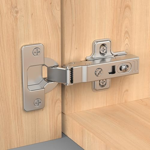 Furniware 20 piezas de bisagras de cierre suave para esquinas, bisagras para armario con distancia entre agujeros de 52 mm, bisagra de cocina de 105 grados, topes de 35 mm, bisagras para armarios
