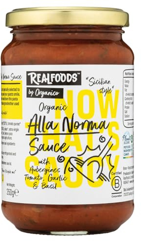 Realfoods by Organico | Organic Alla Norma Pasta Sauce with Aubergine, Tomato, Garlic & Basil – Classic Italian Recipe – Perfect for Pasta & Vegetables | 350g (Pack of 1)