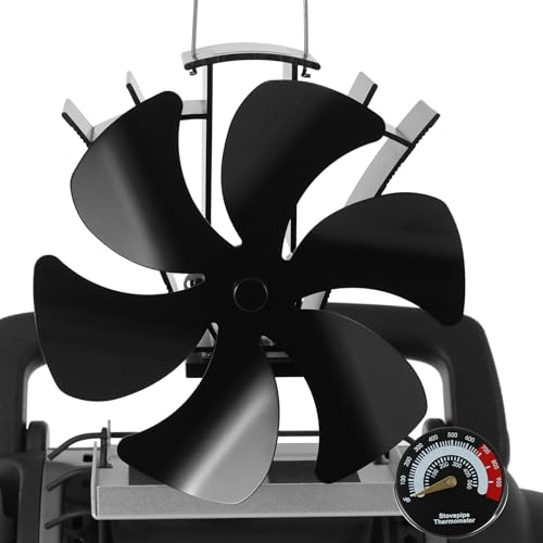 VODA Ventola a legna alimentata a calore a 6 pale con staffa appositamente per riscaldatori, ventilatori per stufe con termometro, ventola termica senza ventola elettrica per caminetto per stufe