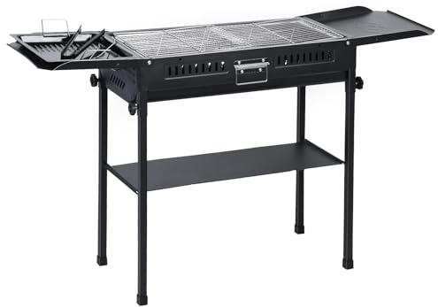 joukares Barbecue a carbone lungo, grande griglia in metallo, tavola laterale piegata, barbecue da esterno portatile, barbecue da campeggio, cottura da picnic, 1 set