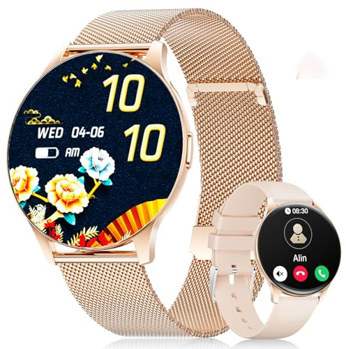 LIGE Smartwatch Damen(2 Armbändern),1.43 HD AMOLED Display Smartwatch mit Telefonfunktion,Fitnessuhr,Sportuhr mit 120+ Sportmodi,Schlaftracking,Menstruationszyklus,Uhr für iOS/Android,Roségold