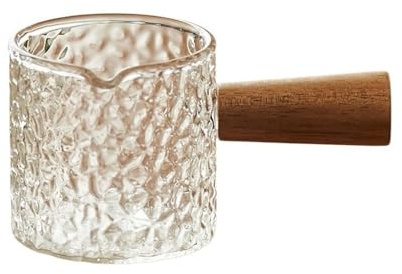CFY652 Salseras Jarra de Leche Recta con Mango de Madera, Recipiente for Crema de café, Olla de Vidrio for Salsa Salsera