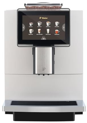 Tchibo Office Kaffeevollautomat mit Wasserfilter, Keramikmahlwerk, Farb-Touchdisplay, 1500 Watt, cremige Milchschaumfunktion, 2 L Wassertank, 30 Tassen am Tag, Weiß