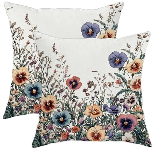Pensamiento Bohemio De Primavera, Flor Silvestre Retro Juego De 2 Funda De Colchón Suave Fundas De Cojín para Sofá Linda Throw Pillow Case para Coche Dormitorio Jardín 45X45Cm