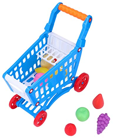 EMUKOEP Children Toy Shopping Cart, Kids Grocery Cart Playset Realistic Simulation with Play Food Ideal for Toddlers Enhances Role Play and Social Skills (Blue)