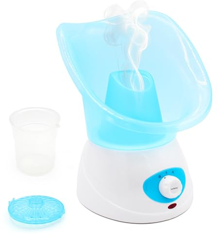 FISHTEC - Inhalateur Vapeur Électrique - 2 Embouts (Facial & Nasal) - Diffusion Vapeur Chaude - Réservoir avec Arrêt Auto - Compatible Huiles Essentielles - Rhume, Sinus, Toux, Hiver