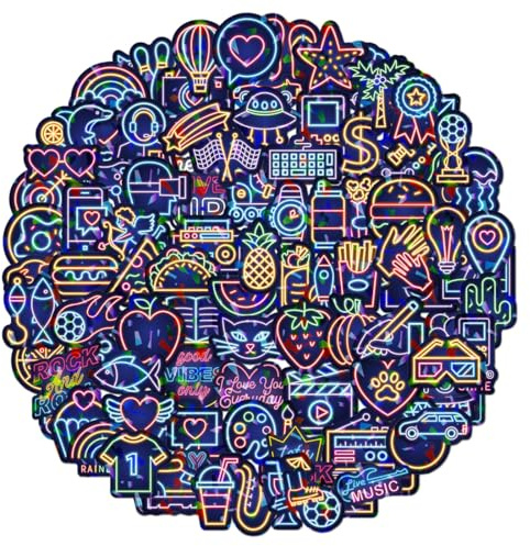Aufkleber 200 Stück Laserblitz Neon Sticker Set Wasserfeste Vinyl Graffiti Sticker für Laptop Scrapbook Handy Journal Tasse Skateboard Macbook Ipad Planner Snowboard Koffer Fahrrad Scooter usw