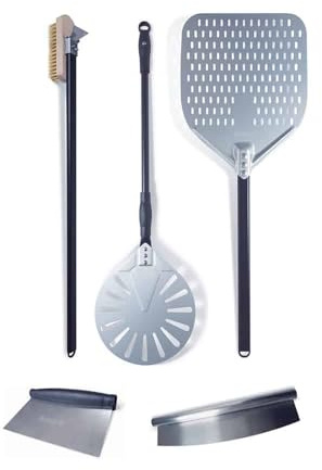 IGNEUS Pro 85cm Pizza Oven Accessory Bundle | 12 Pizza Peel, Pizza Spinner, Rotatable Brush, Rocker Cutter and Dough Cutter