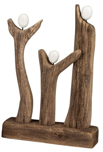 formano Deko Objekt Holz Figuren Skulptur 3er-Gruppe 31 cm auf Sockel Naturholz mit weißen Elementen, Moderne Familienfigur als stilvolle Wohnraum Deko & Geschenkidee