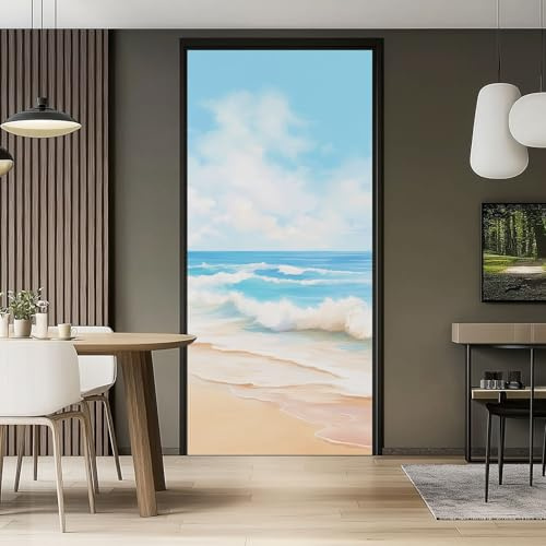 77 x 200 cm Türtapete Selbstklebend Natur Landschaft Blau Meer Strand, Türfolie Poster PVC Wasserfest Für Schlafzimmer Wohnzimmer Kinderzimmer Küche Türaufkleber Bad Tür Deko
